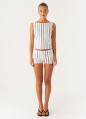 Sun's Out Low Rise Mini Shorts - Blue Stripe